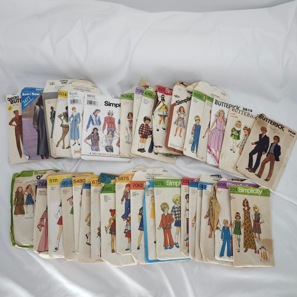 Vintage Sewing Patterns Lot of 34 Simplicity Butterick Kids Women DIY Craft